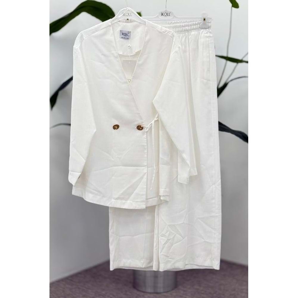 Kruvaze Pantolonlu Takım 35497 - Beyaz - M