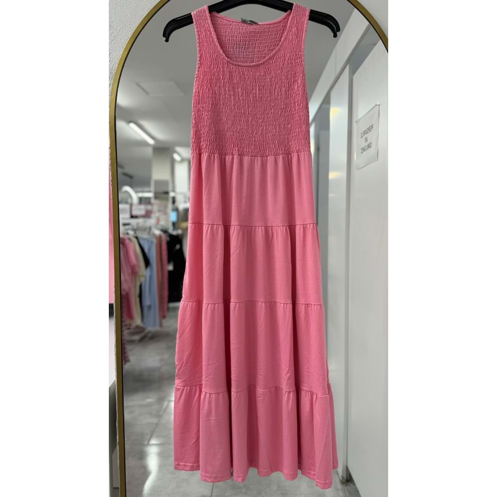 Lastikli Kat Kat Elbise 1554 - Pembe - S-M - AZRA06326-53343