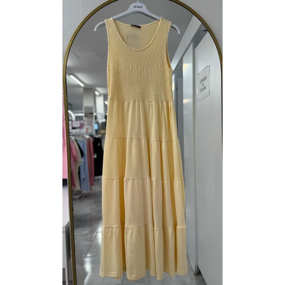 Lastikli Kat Kat Elbise 1554 - Sarı - L-XL - AZRA06326-53346
