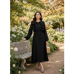 Fırfırlı Elbise 5219 - Siyah - L-XL - AZRA06456-53452