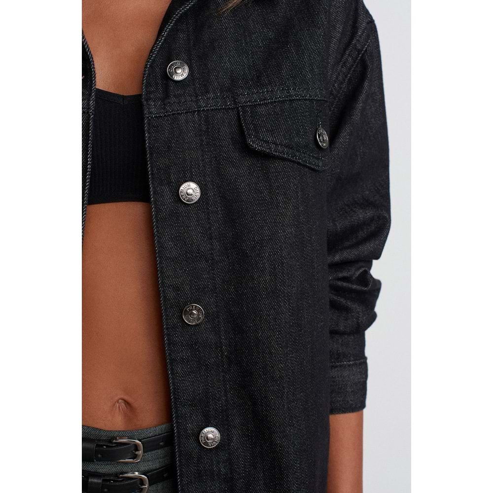 Rins Yıkama Owersize Gömlek 50738 - Siyah - TEK BEDEN