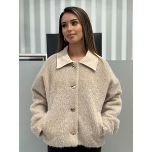 Kadife Yakalı Kürk Ceket 5393 - Kum - M - AZRA06840-55473
