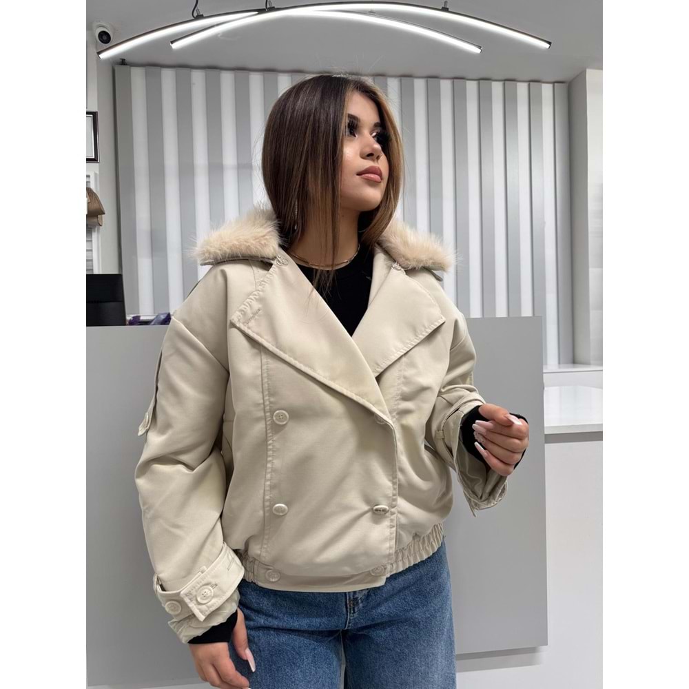 Estonya Kürklü Ceket 2052 - Bej - 38
