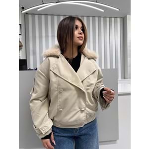 Estonya Kürklü Ceket 2052 - Bej - 38