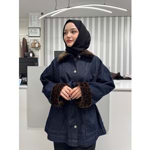 Peluş Detaylı Detaylı Denim Ceket 0035823 - Lacivert - L-XL - AZRA07044-56582