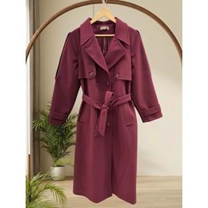 Lüks Kaşe Kaban 9015 - Bordo - 42 - AZRA07050-Bordo-42