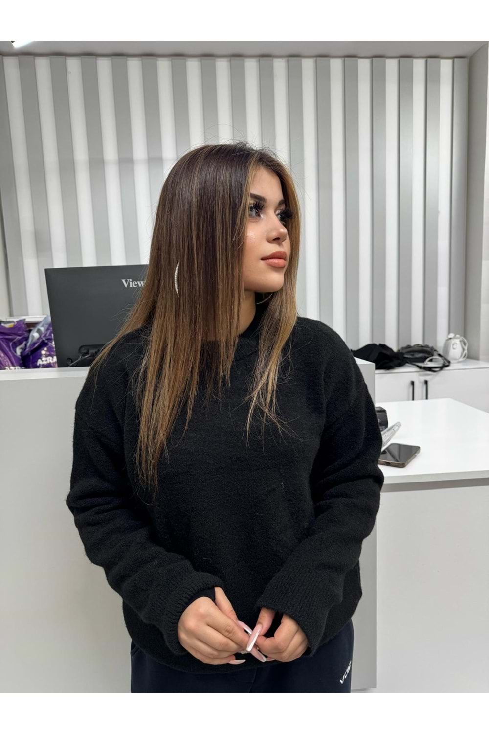 Bisiklet Yaka Setona Triko 2373 - Siyah - TEK BEDEN - AZRA07053-56644