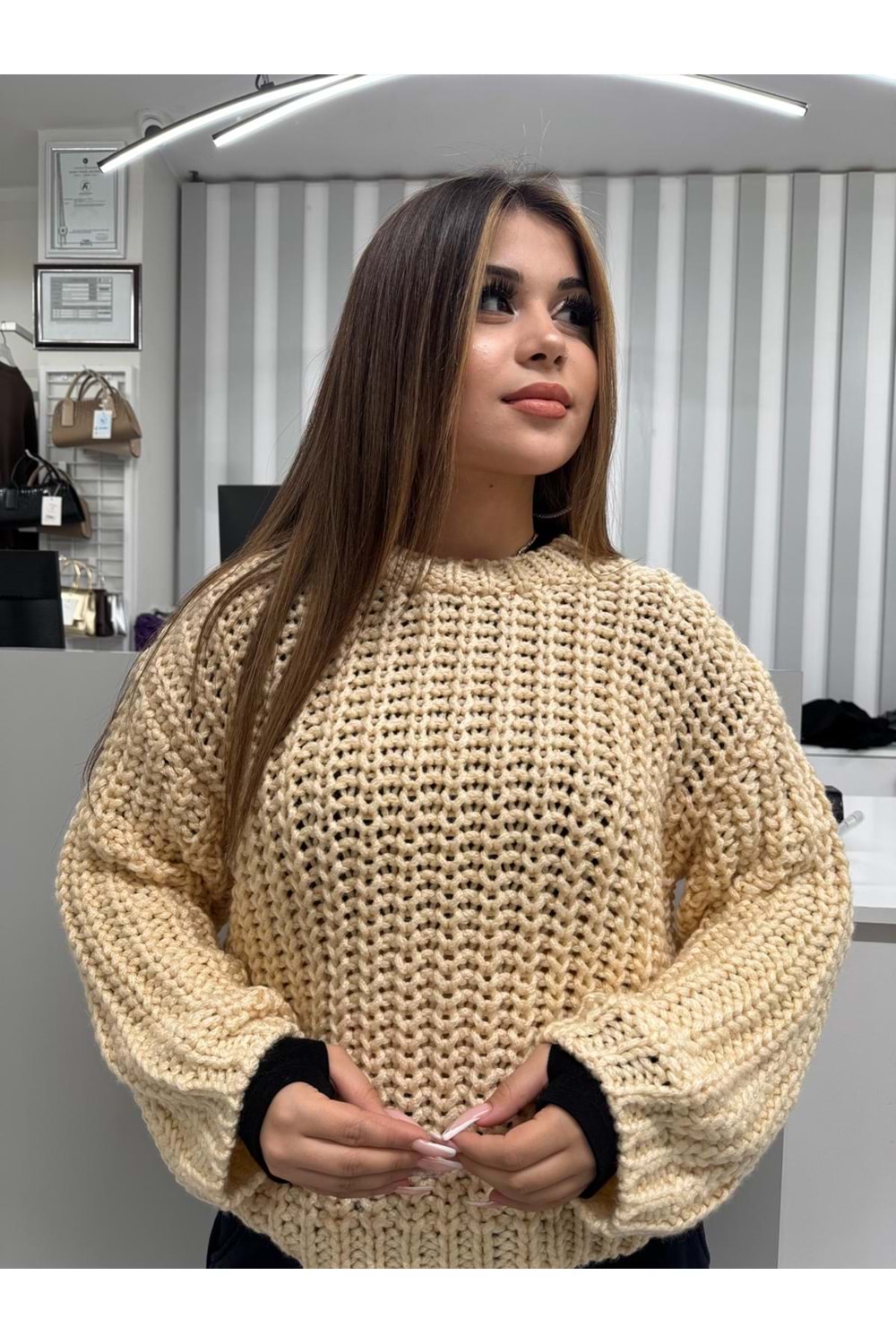 El Örgüsü Ophelia Triko 2486 - Bej - TEK BEDEN - AZRA07061-56667