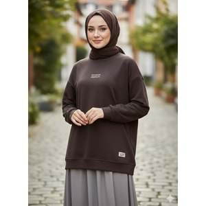 Kontrast Baskı Ve Etiketli S-Shırt 35325 - Acı Kahve - TEK BEDEN - AZRA07099-56895