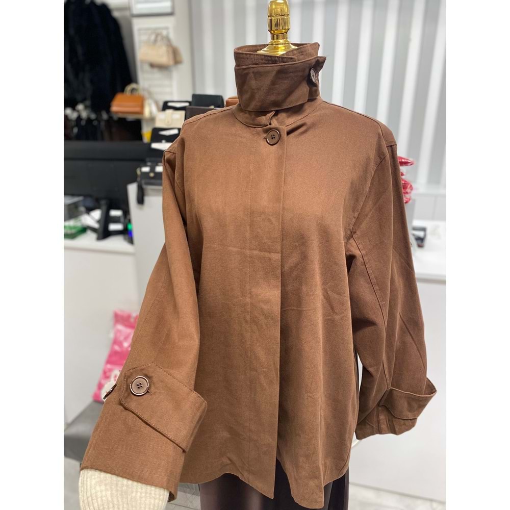 Dik Yaka Kısa Trenç 670 - Acı Kahve - TEK BEDEN - AZRA07111-56972