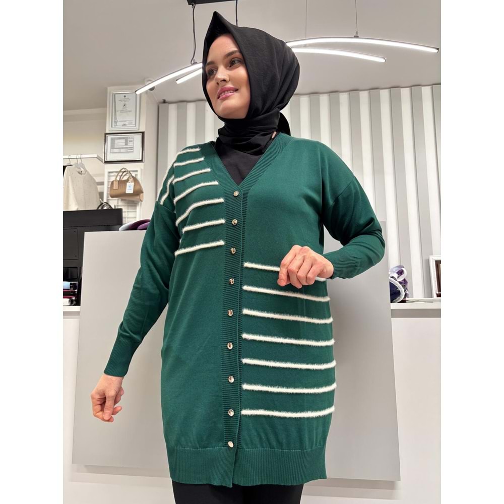 Şerit Tüylü Merserize Hırka 3282 - Zümrüt Yeşili - TEK BEDEN - AZRA07178-57322