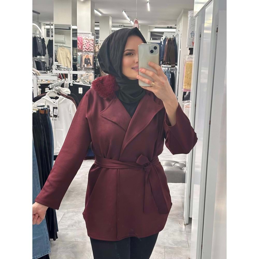 Yakası Kürklü Ceket 1094 - Bordo - S-M - AZRA07218-57568