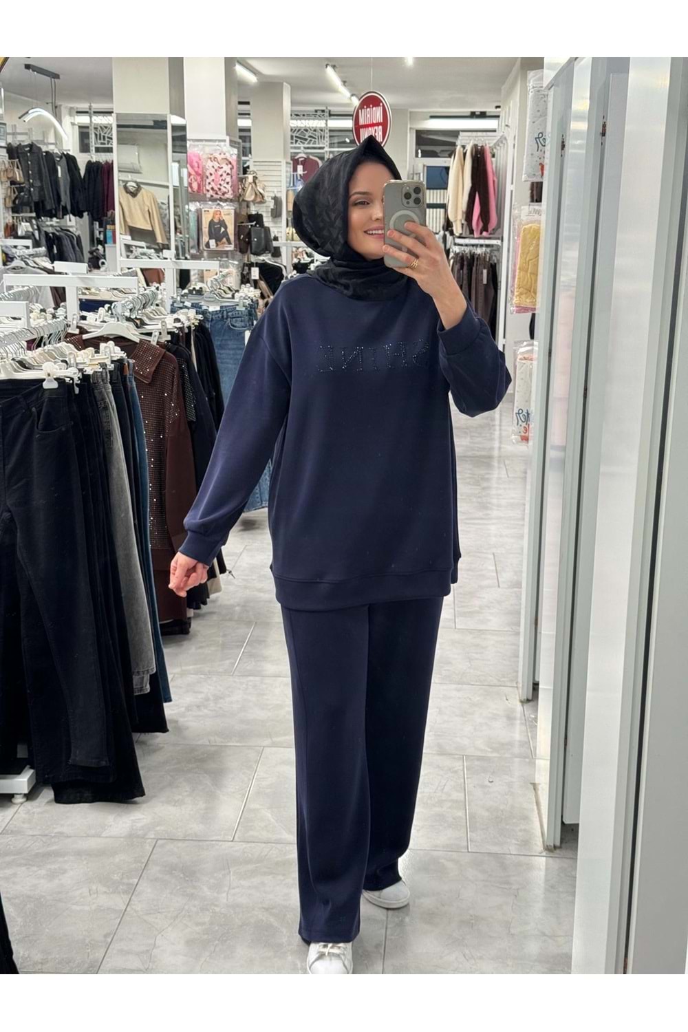 Karışık Taş Yazılı Takım 35975 - Lacivert - M - AZRA07234-Lacivert-M