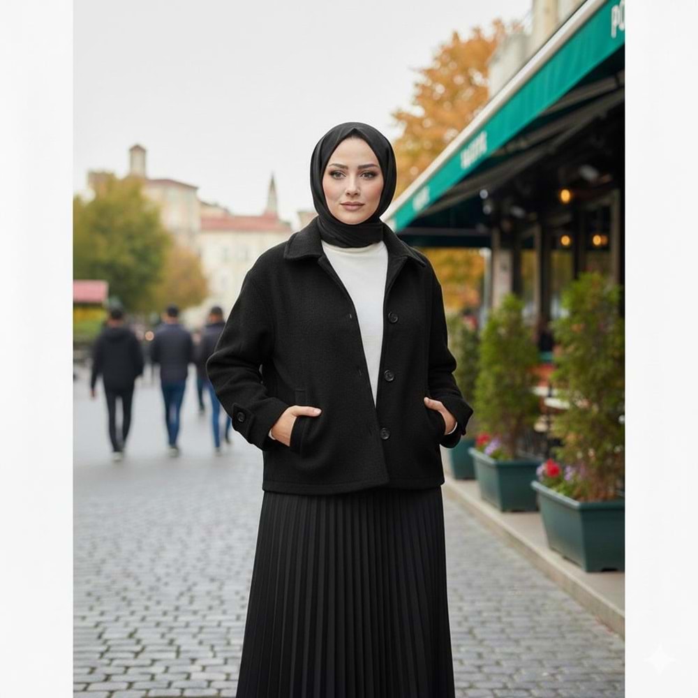 Düğmeli Kaşe Ceket 0724 - Siyah - 36 - AZRA07269-Siyah-36