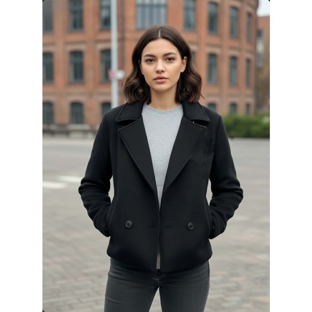 2 Düğmeli Kaşe Ceket 0725 - Siyah - 42 - AZRA07270-Siyah-42