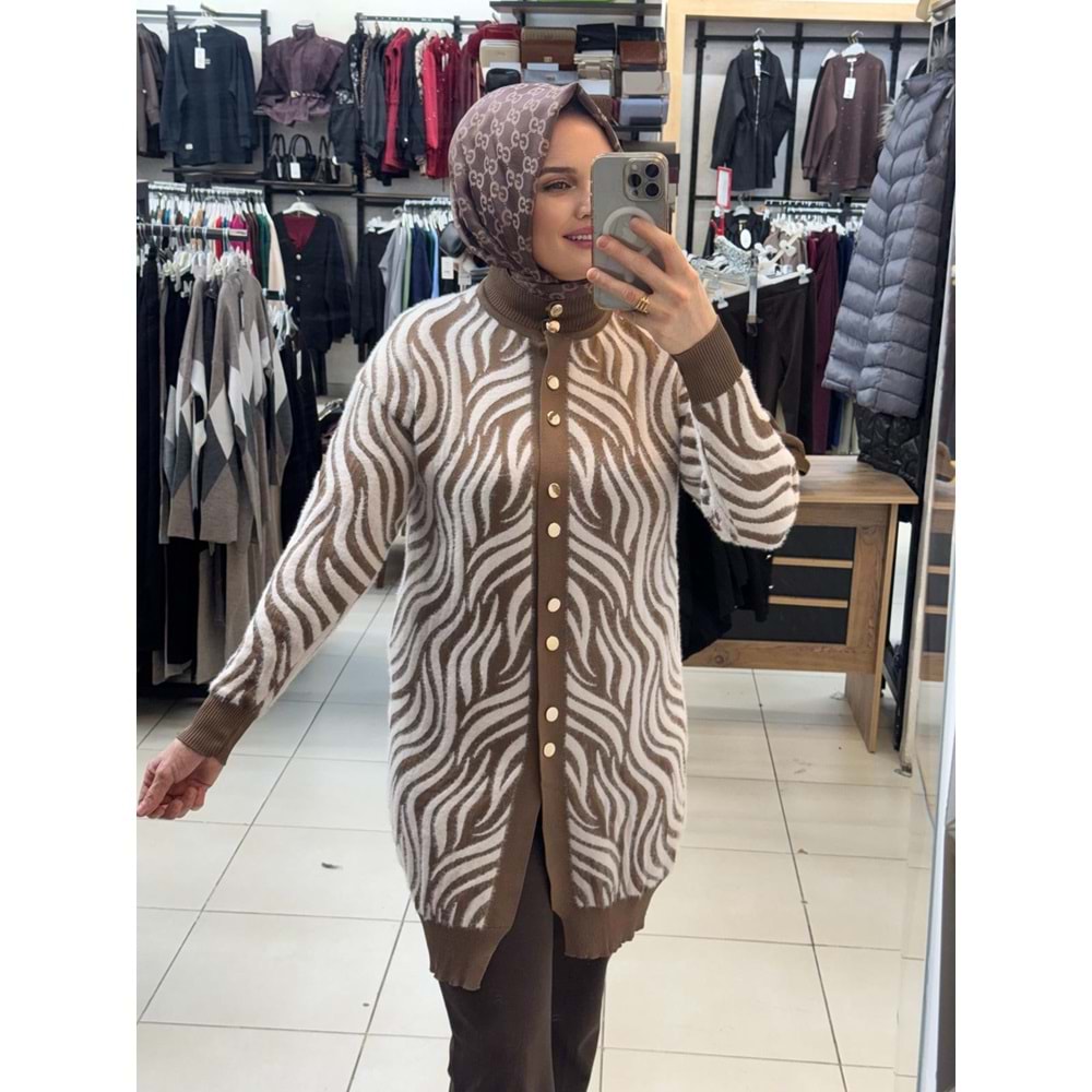 Zebra Desen Angora Hırka 3286 - Sütlü Kahve - TEK BEDEN - AZRA07325-58229