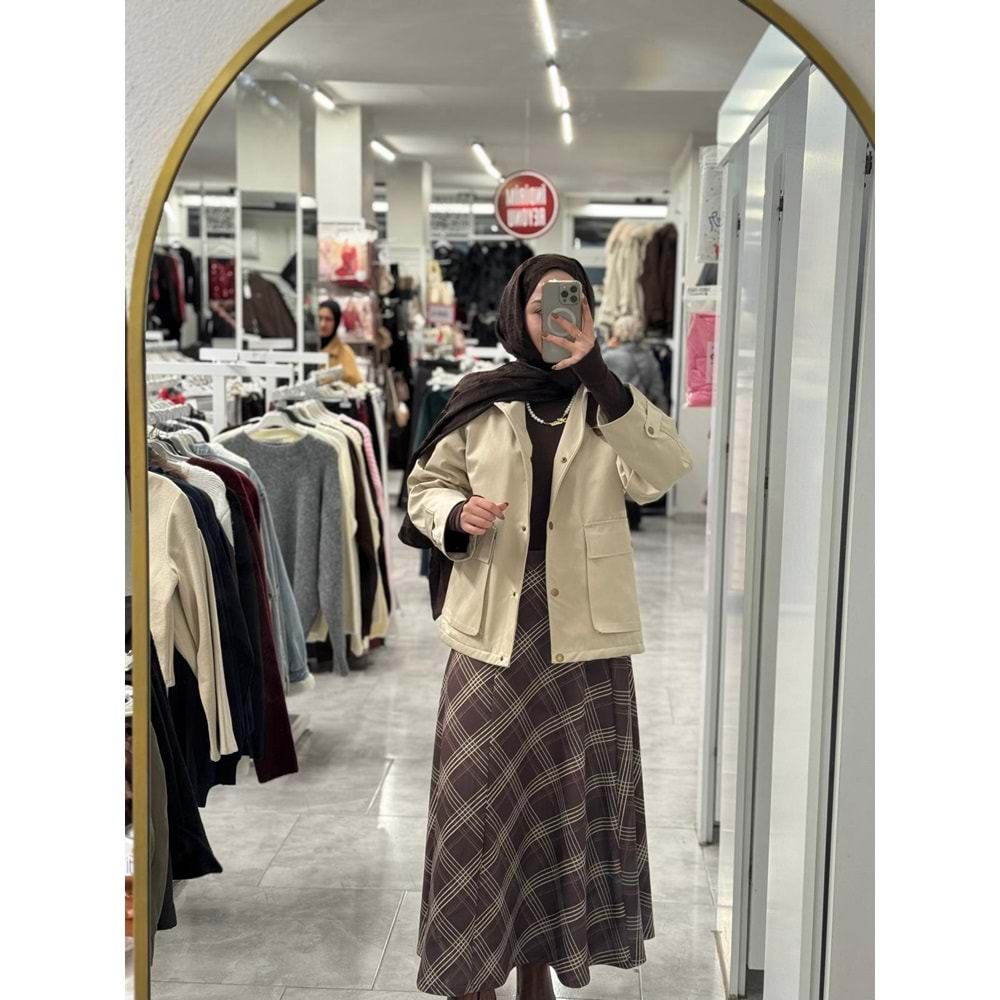 KMBN08 Kadife Yaka Mont 240213 - Bej - L - AZRA07368-Bej-L