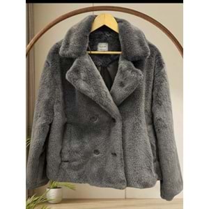 KMBN08 Kavuze Kürk Ceket 1005108 - Antrasit - M-L - AZRA07381-Antrasit-M-L