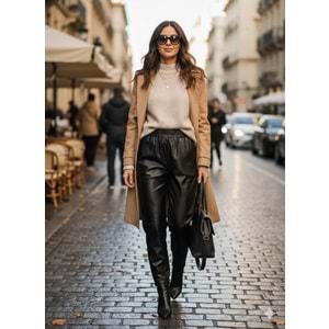 Şalvar Kesim Deri Pantolon 18270 - Siyah - S - AZRA07437-Siyah-S