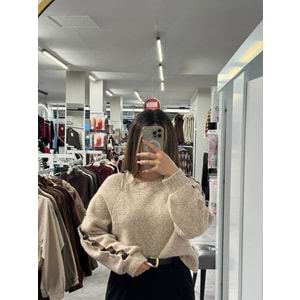 Kol Detaylı Triko Kazak 2574 - Krem - TEK BEDEN - AZRA07499-59257