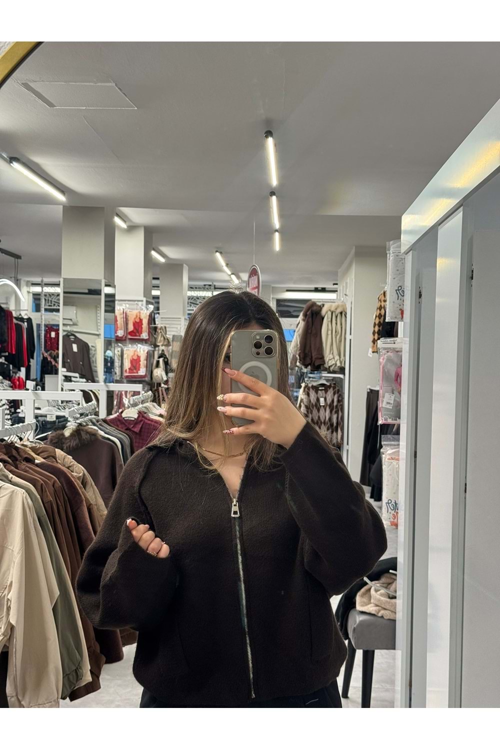 Fermuarlı Bogie Ceket 2381 - Acı Kahve - TEK BEDEN - AZRA07505-59282