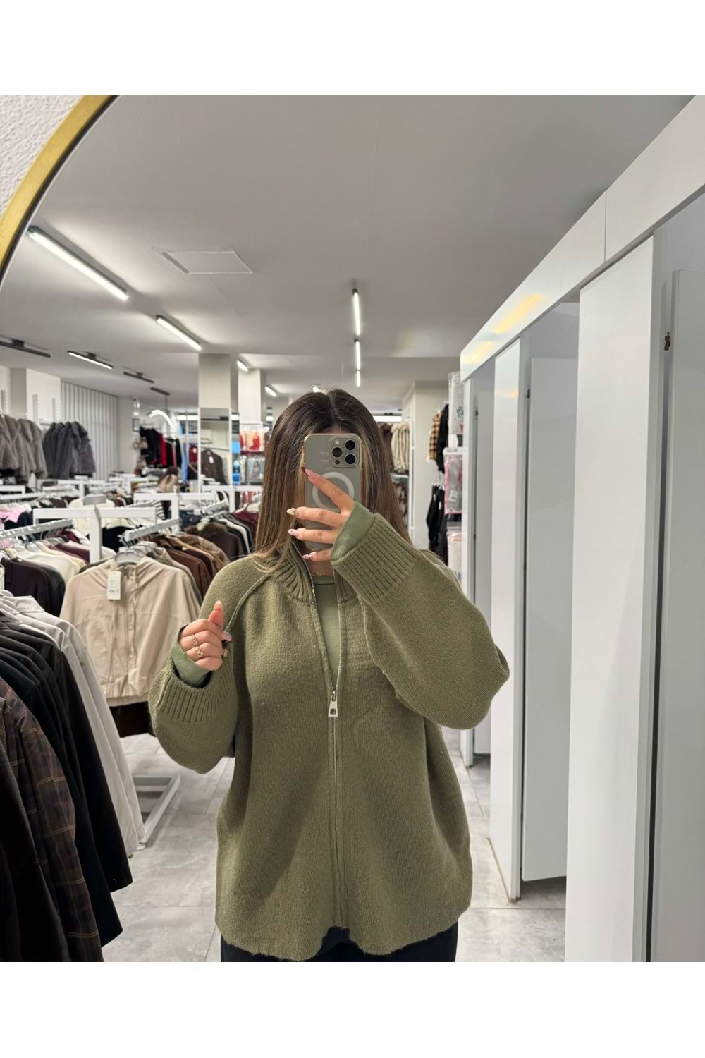 Fermuarlı Elit İplik Dazy Hırka 2392 - Haki - TEK BEDEN - AZRA07506-59288