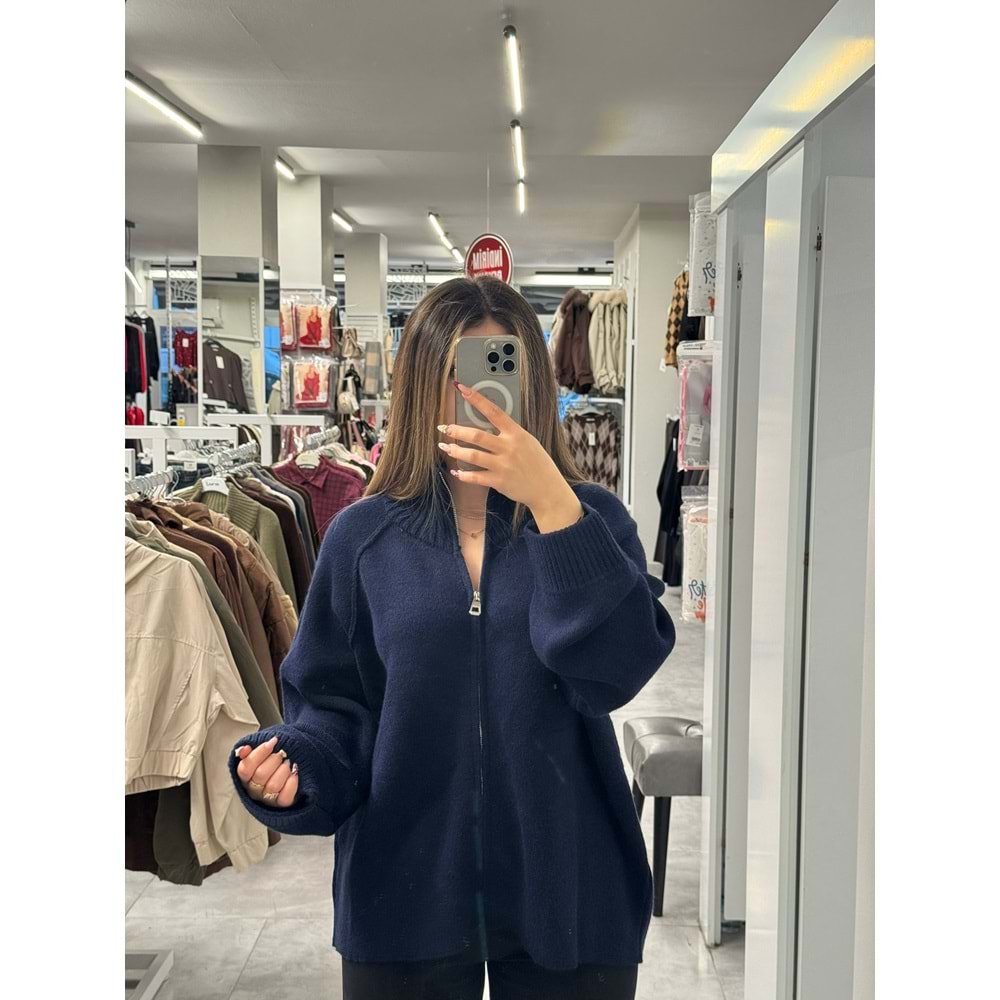 Fermuarlı Elit İplik Dazy Hırka 2392 - Acı Kahve - TEK BEDEN - AZRA07506-59286