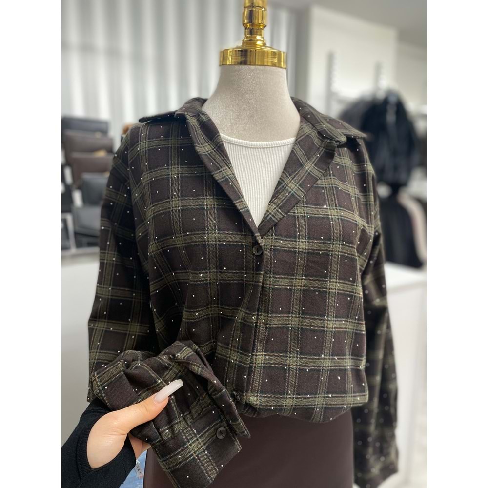 Pullu Kısa Gömlek 2175 - Acı Kahve - L