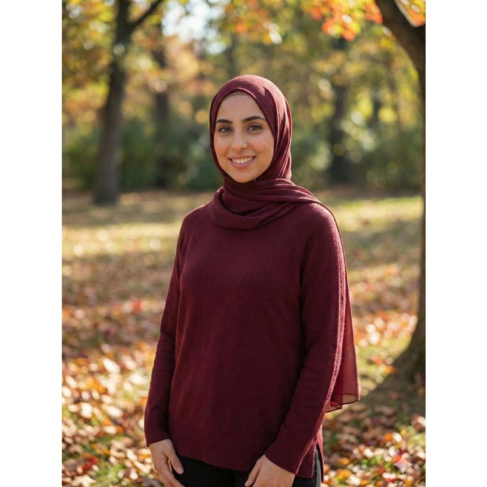 Bisiklet Yaka İnce Triko Kazak 10536 - Bordo - TEK BEDEN