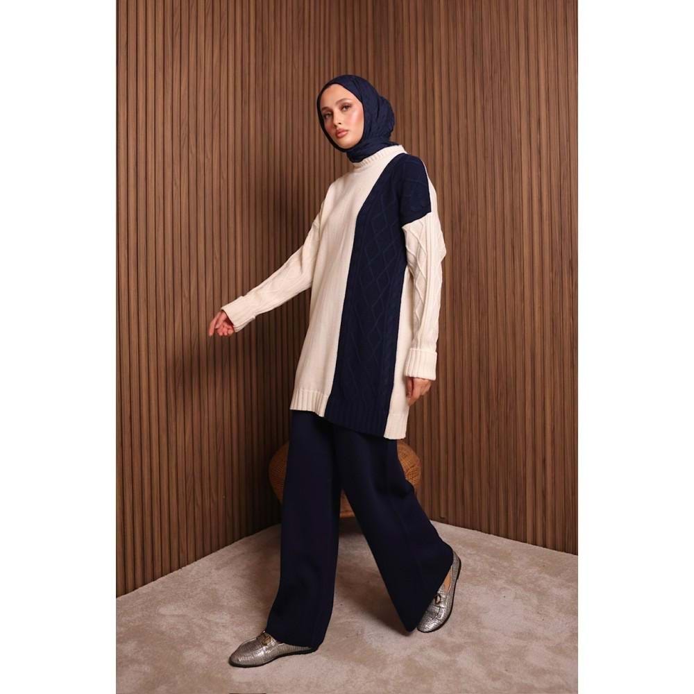 2 Renkli Triko Takım 7040 - Lacivert - TEK BEDEN