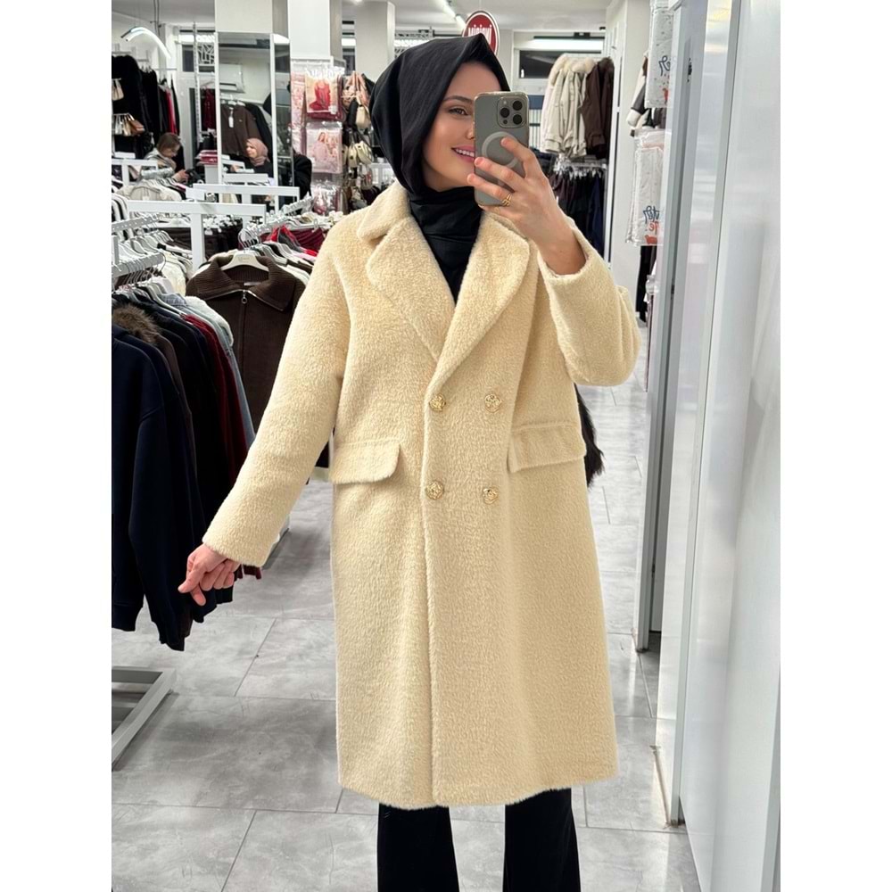 Gold Düğmeli Oversize Kaban 36089 - Bej - TEK BEDEN - AZRA07611-59783