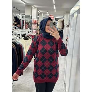 Küçük Baklava Desen Triko 3299 - Bordo Siyah - TEK BEDEN