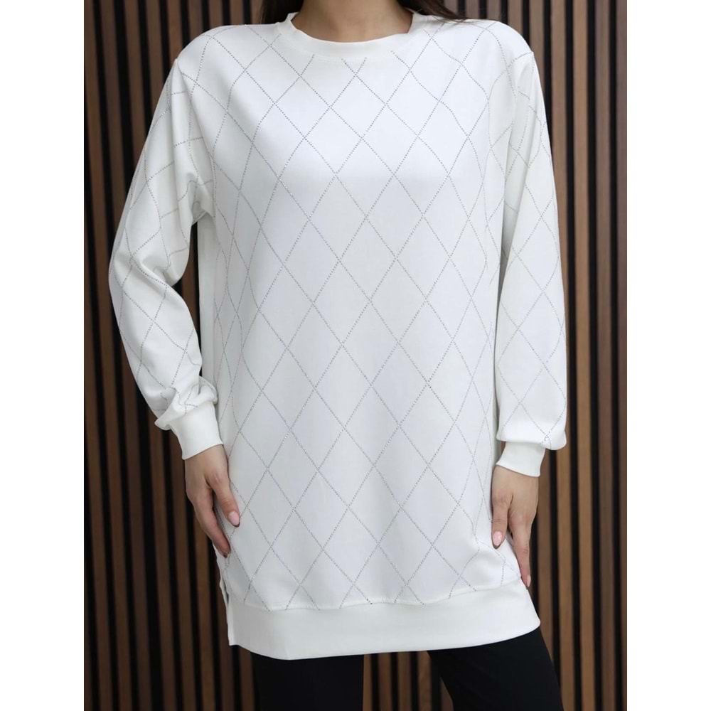 Baklava Taş Dizaynlı Tunik 26772 - Beyaz - S