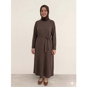 Beli Kuşaklı Oysho Elbise 12671 - Acı Kahve - TEK BEDEN