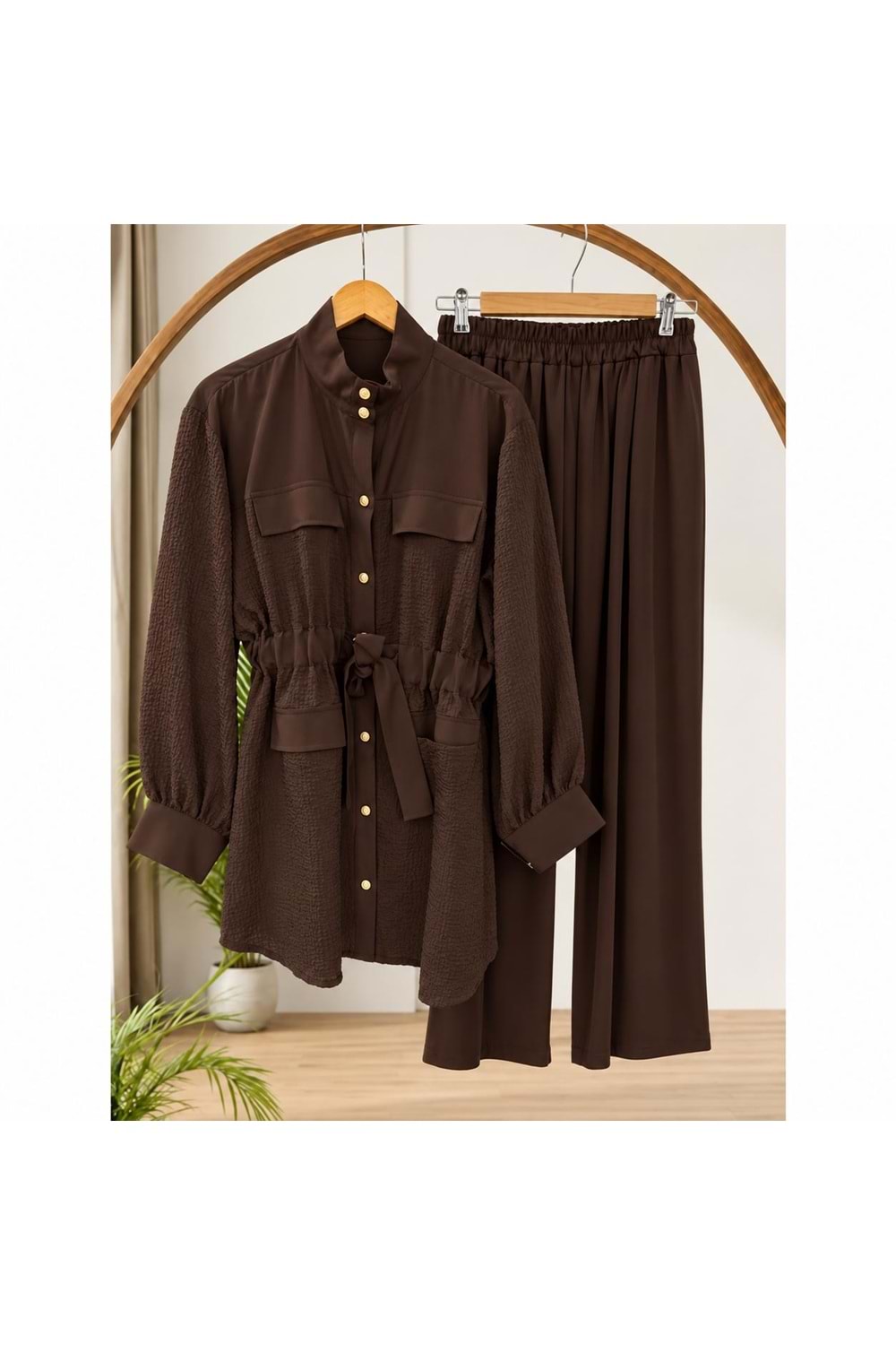 Beli Bağlamalı Bambu Takım 14451 - Kahve Rengi - S