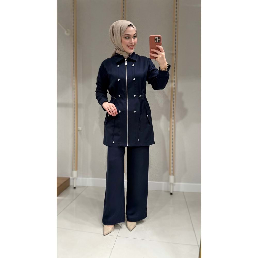 Gümüş Düğme Detaylı Takım 1515 - Lacivert - S-M
