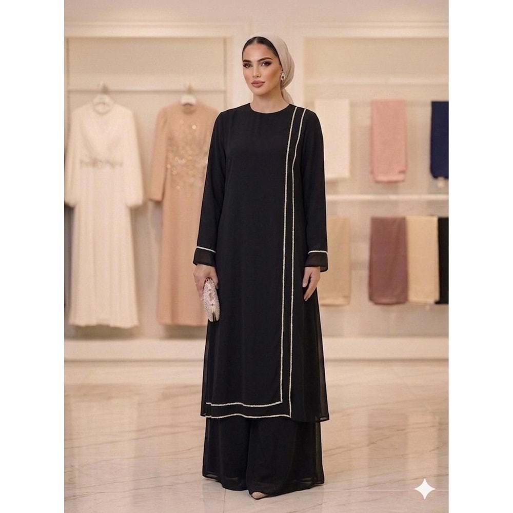 Şifon Kumaş Taşlı Abiye Elbise 4874 - Lacivert - 50