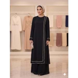 Şifon Kumaş Taşlı Abiye Elbise 4874 - Lacivert - 50