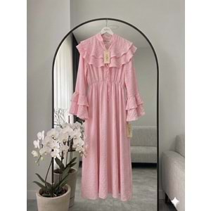Kolları Kat Kat Tensel Kumaş Elbise 26970 - Pembe - XL - AZRA08633-67700
