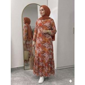 Şifon Elbise Azra 1819 - Turuncu - 38-40