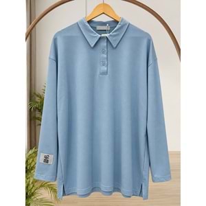 Düğmeli Polo Yaka Salaş Tunik 261098 - Mavi - TEK BEDEN