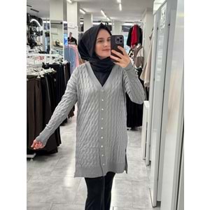 Saç Örgülü Merserize Hırka 3352 - Gri - TEK BEDEN