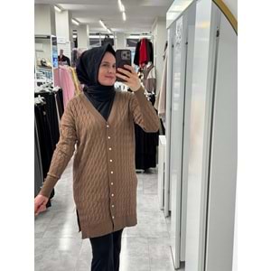 Saç Örgülü Merserize Hırka 3352 - Kahve Rengi - TEK BEDEN