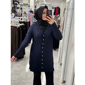 Saç Örgülü Merserize Hırka 3352 - Lacivert - TEK BEDEN