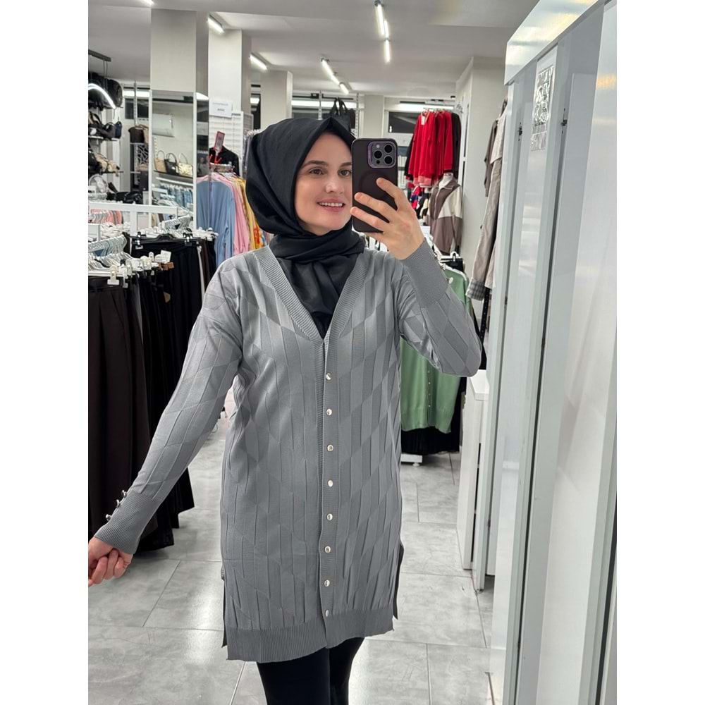 İrem Merserize Hırka 3363 - Gri - TEK BEDEN