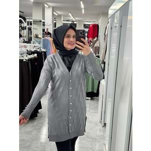 İrem Merserize Hırka 3363 - Gri - TEK BEDEN