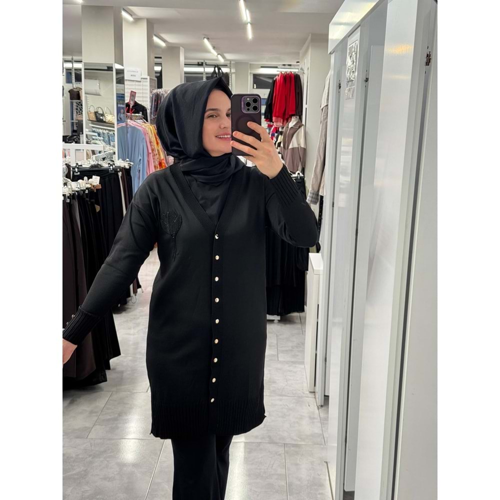 Buket Çiçekli Hırka 3260 - Siyah - TEK BEDEN