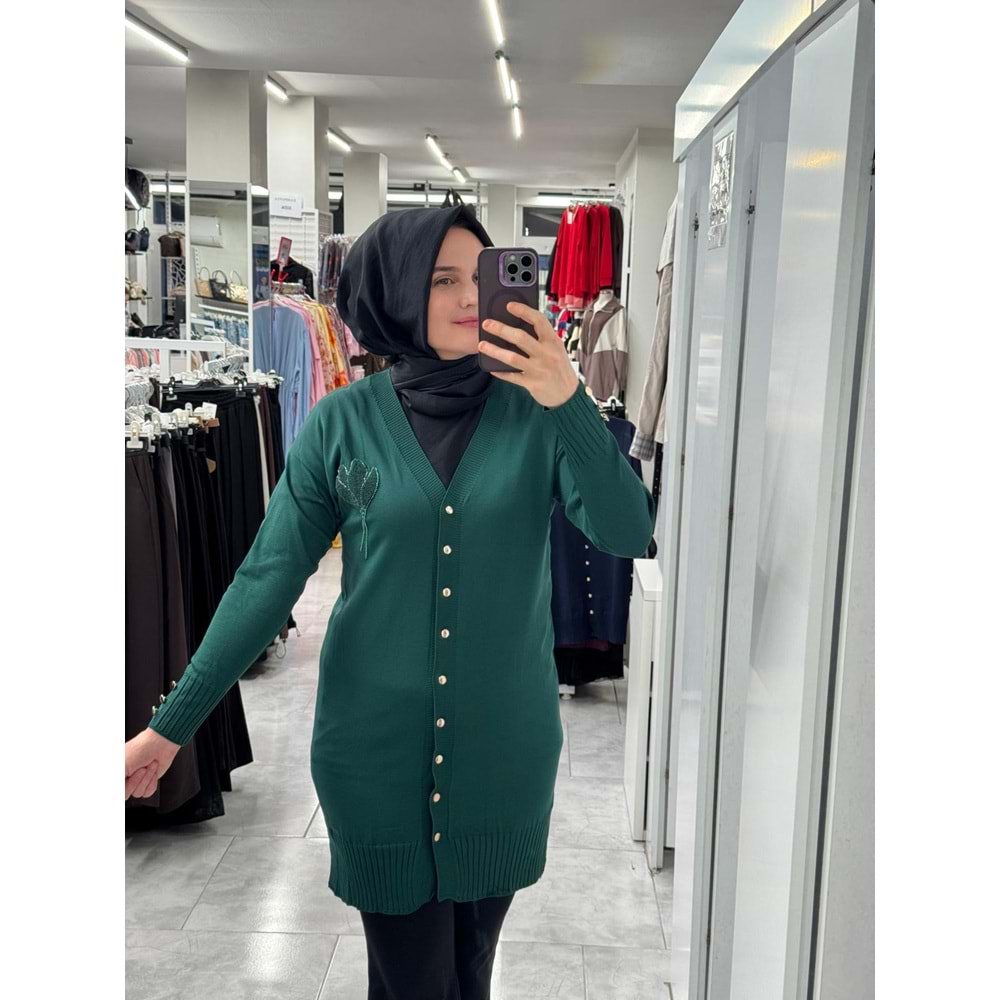 Buket Çiçekli Hırka 3260 - Zümrüt Yeşili - TEK BEDEN