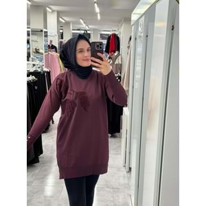 Yaprak Desen Merserize Tunik 3385 - Mürdüm - TEK BEDEN