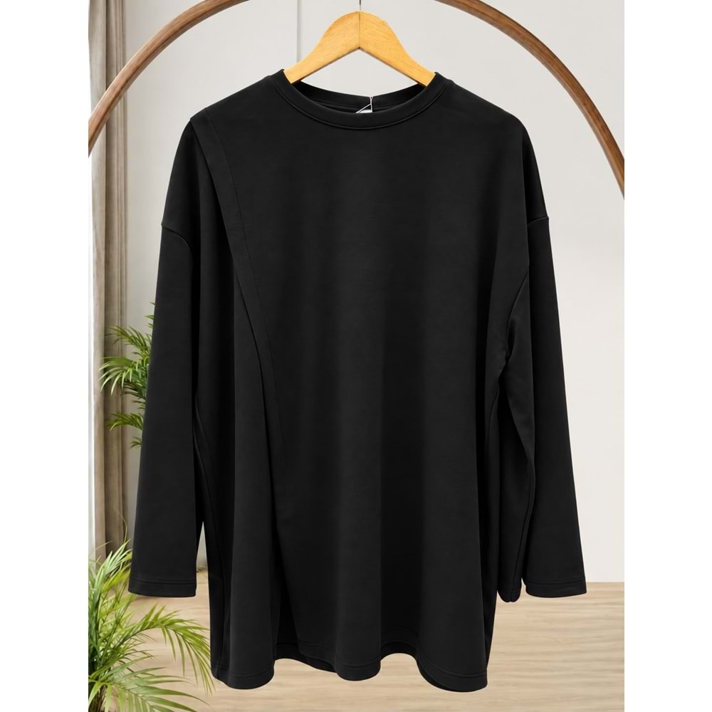 Bisiklet Yaka Belden Bağlamalı Tunik 27183 - Siyah - L-XL